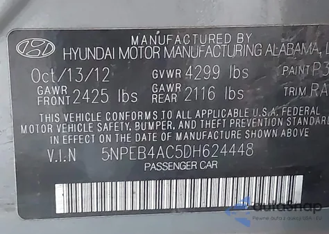 2013 Hyundai Sonata Gls from USA, damaged, VIN 5NPEB4AC5DH624448